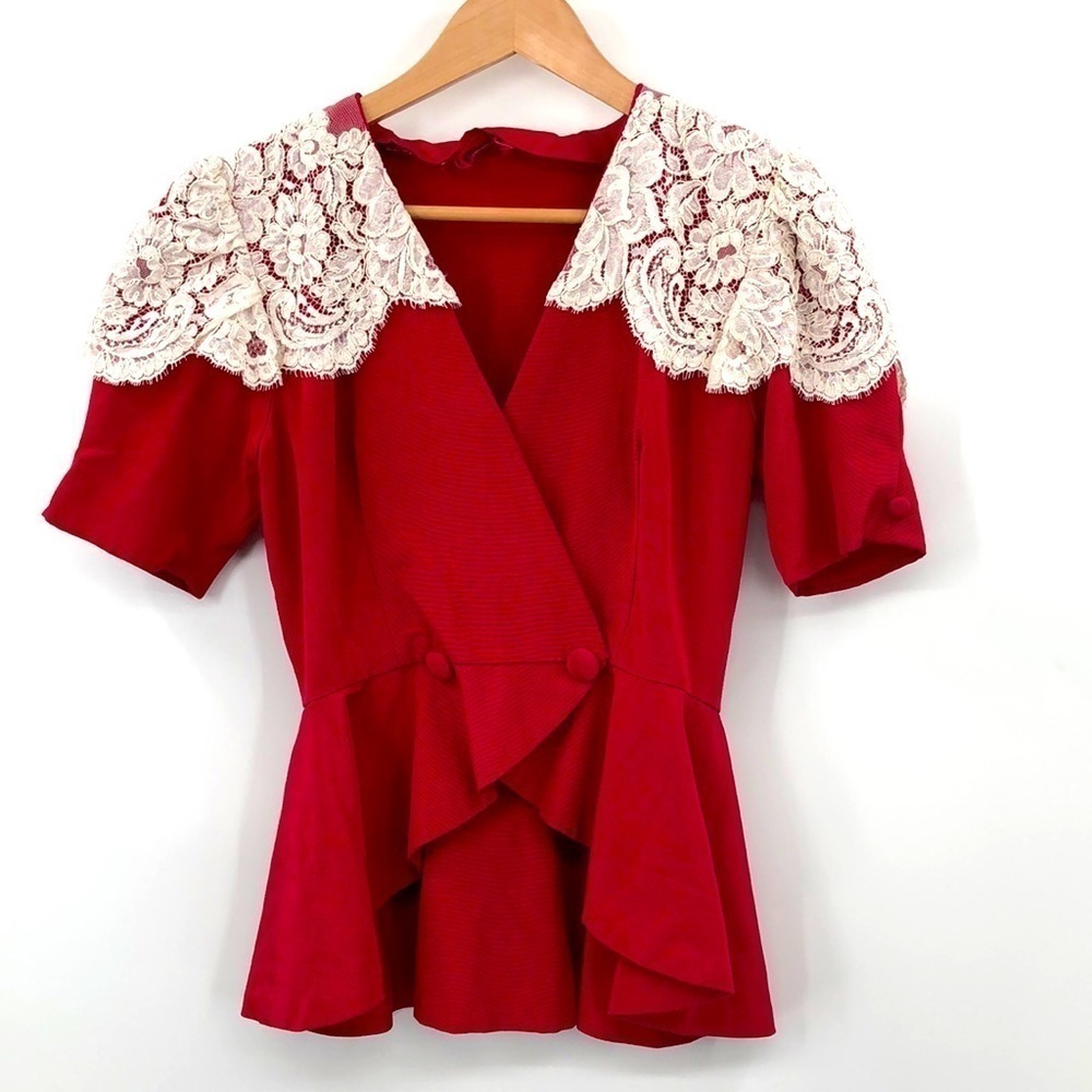 Vtg 80s Top Jacket High Low Peplum Size M Edwardian Victorian Style